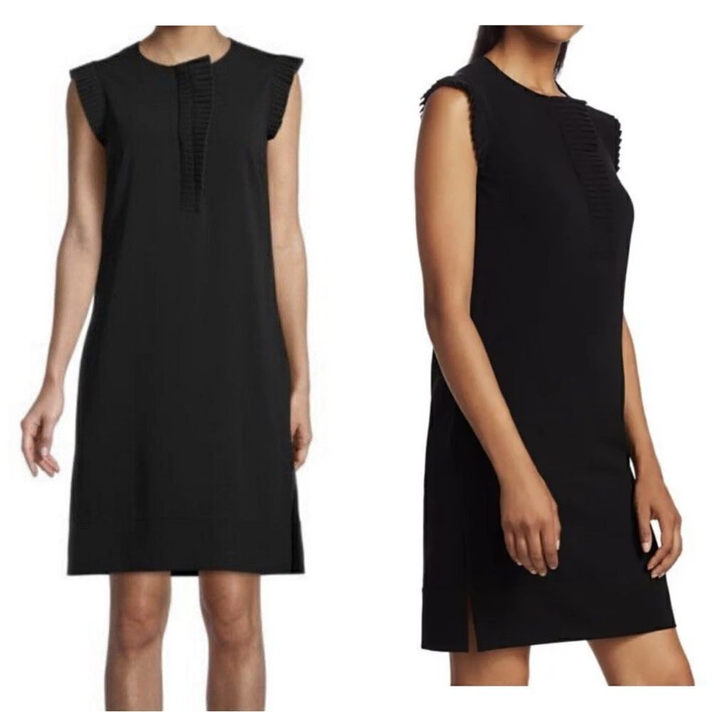 AKRIS PUNTO Sleeveless Plisse Detail Shift Black